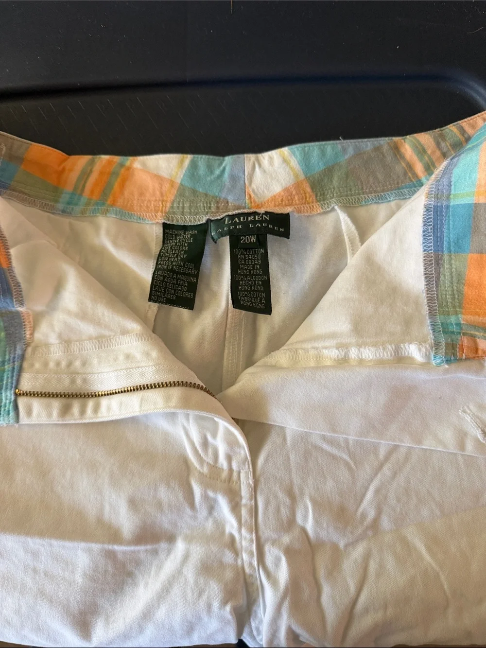 Ralph Lauren Lauren White Shorts with Pastel Plaid Waistband